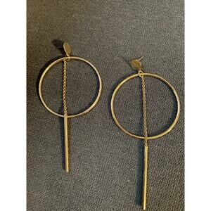 Gold Tone Geometric Hoop Dangle Earrings